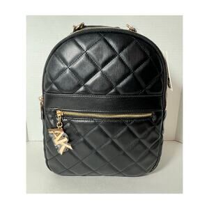 NWT Anne Klein Black Quilted Faux Leather Backpack Purse Gold Hardware